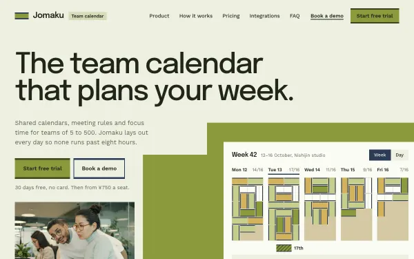 Team Calendar SaaS Template: Jomaku preview