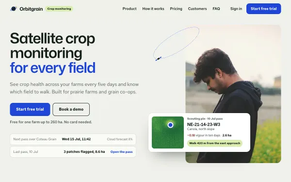 Crop Monitoring SaaS Template: Orbitgrain preview